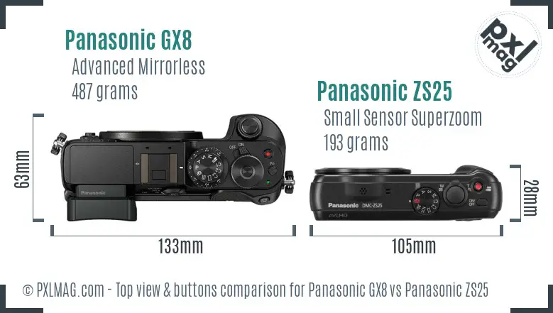 Panasonic GX8 vs Panasonic ZS25 top view buttons comparison