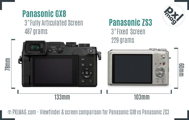 Panasonic GX8 vs Panasonic ZS3 Screen and Viewfinder comparison