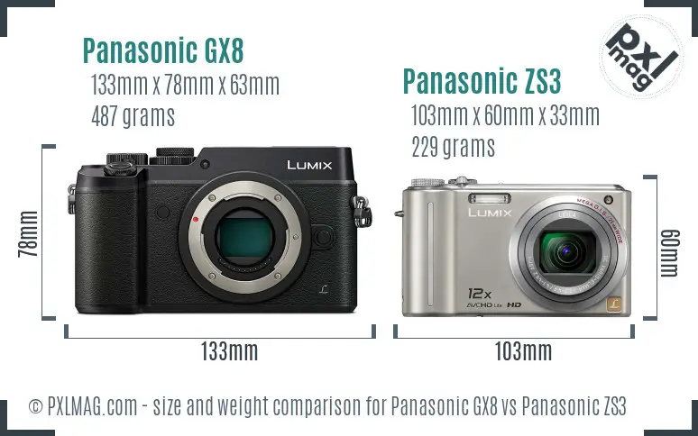 Panasonic GX8 vs Panasonic ZS3 size comparison