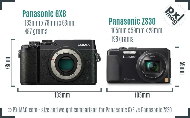 Panasonic GX8 vs Panasonic ZS30 size comparison
