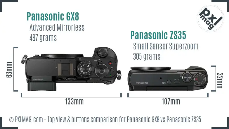 Panasonic GX8 vs Panasonic ZS35 top view buttons comparison
