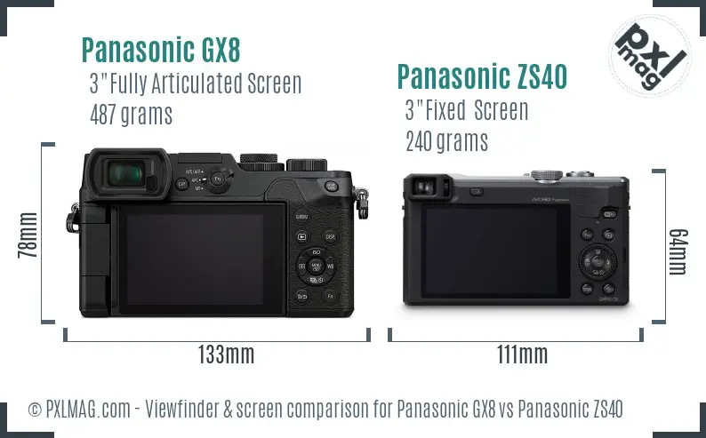 Panasonic GX8 vs Panasonic ZS40 Screen and Viewfinder comparison