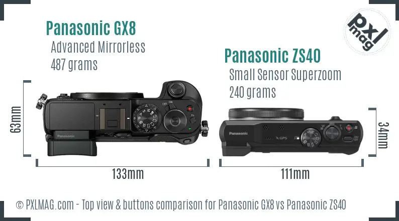 Panasonic GX8 vs Panasonic ZS40 top view buttons comparison