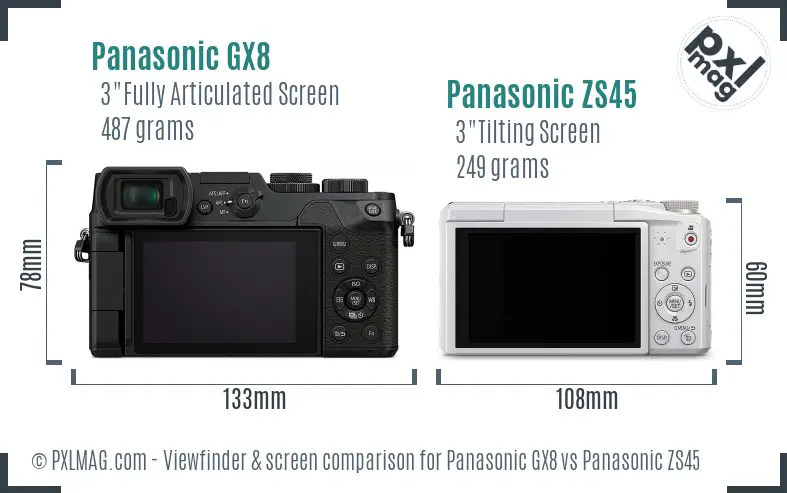 Panasonic GX8 vs Panasonic ZS45 Screen and Viewfinder comparison