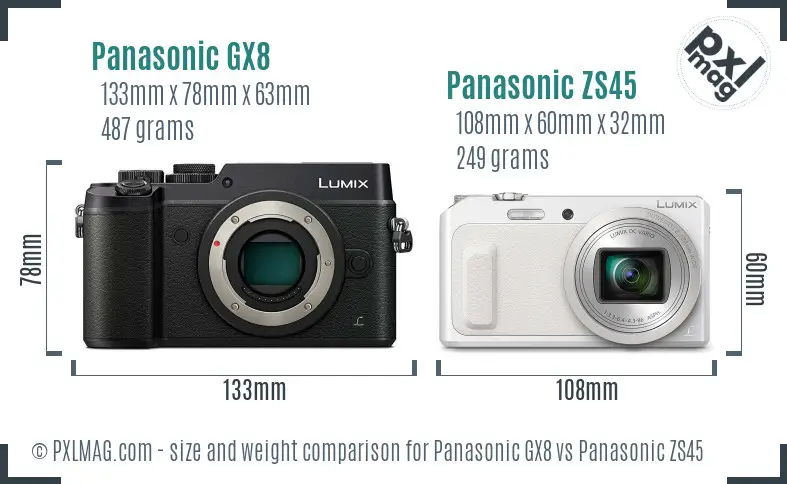 Panasonic GX8 vs Panasonic ZS45 size comparison