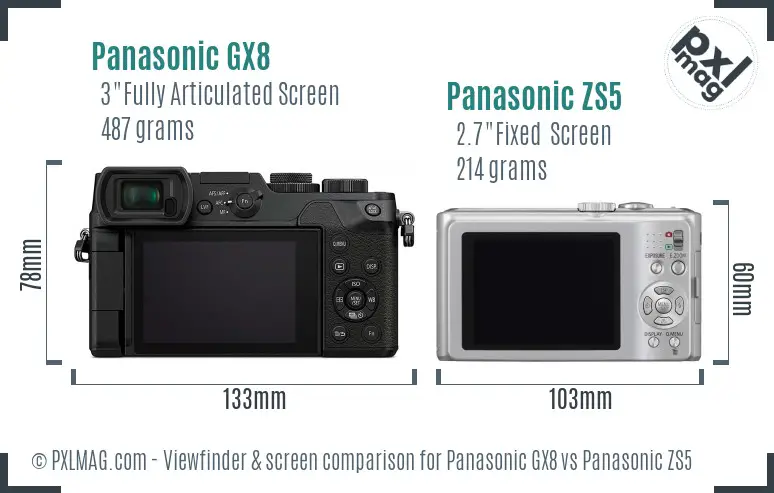 Panasonic GX8 vs Panasonic ZS5 Screen and Viewfinder comparison