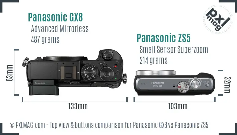 Panasonic GX8 vs Panasonic ZS5 top view buttons comparison