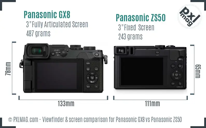 Panasonic GX8 vs Panasonic ZS50 Screen and Viewfinder comparison