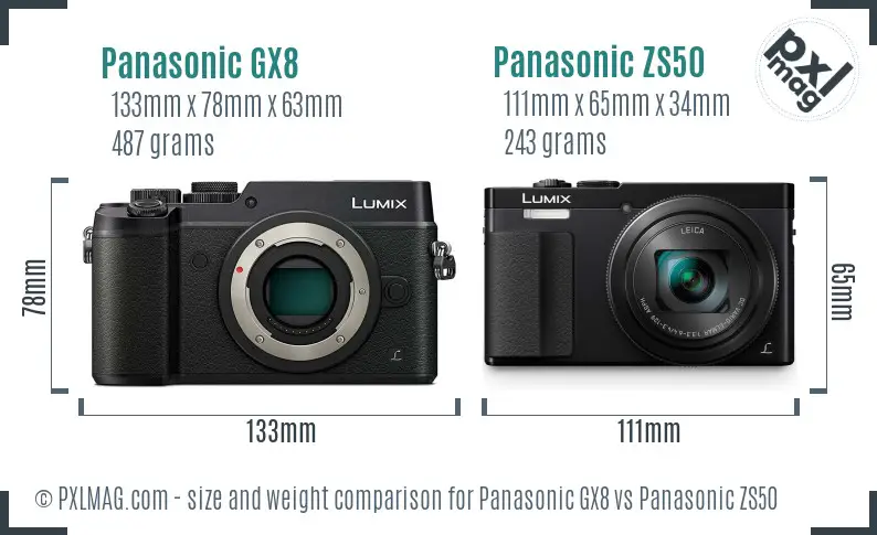 Panasonic GX8 vs Panasonic ZS50 size comparison