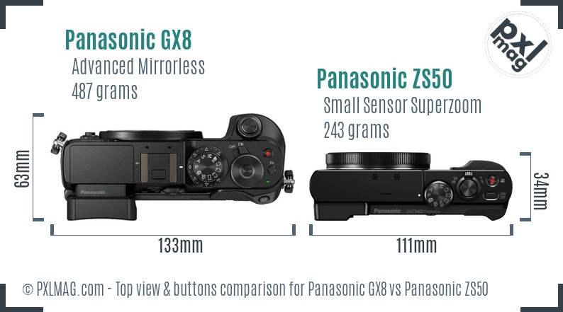 Panasonic GX8 vs Panasonic ZS50 top view buttons comparison