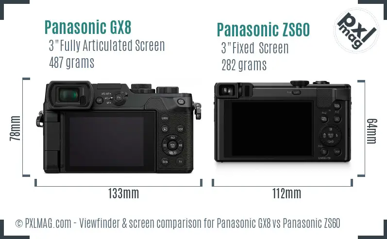 Panasonic GX8 vs Panasonic ZS60 Screen and Viewfinder comparison