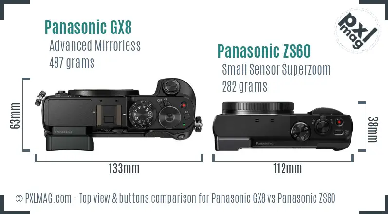 Panasonic GX8 vs Panasonic ZS60 top view buttons comparison