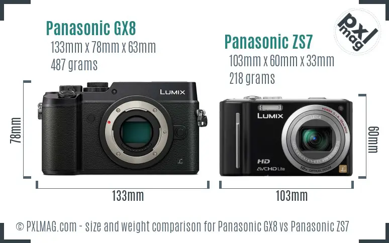 Panasonic GX8 vs Panasonic ZS7 size comparison
