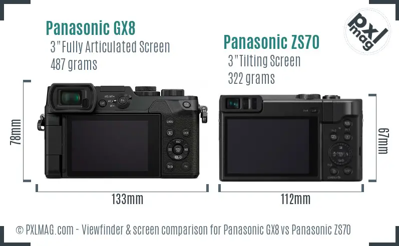Panasonic GX8 vs Panasonic ZS70 Screen and Viewfinder comparison