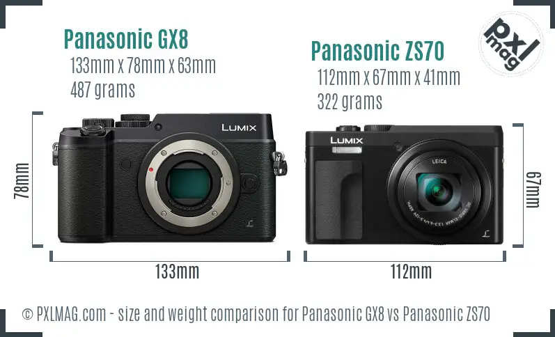 Panasonic GX8 vs Panasonic ZS70 size comparison