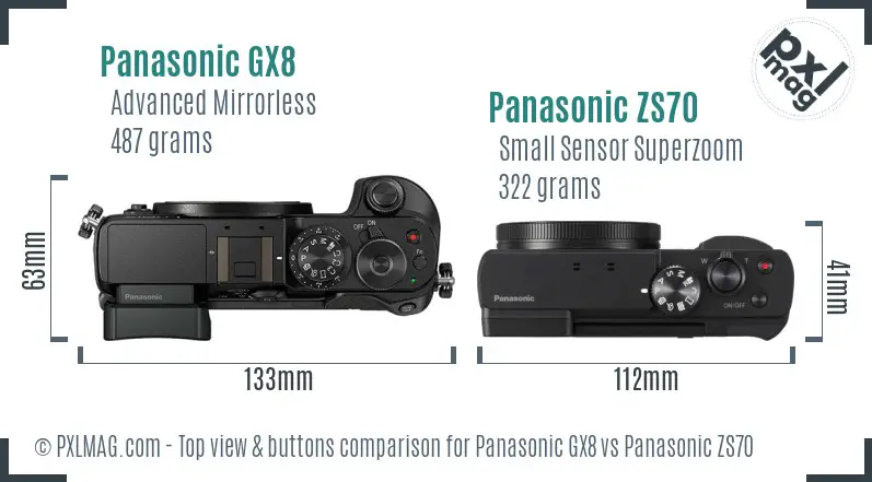 Panasonic GX8 vs Panasonic ZS70 top view buttons comparison