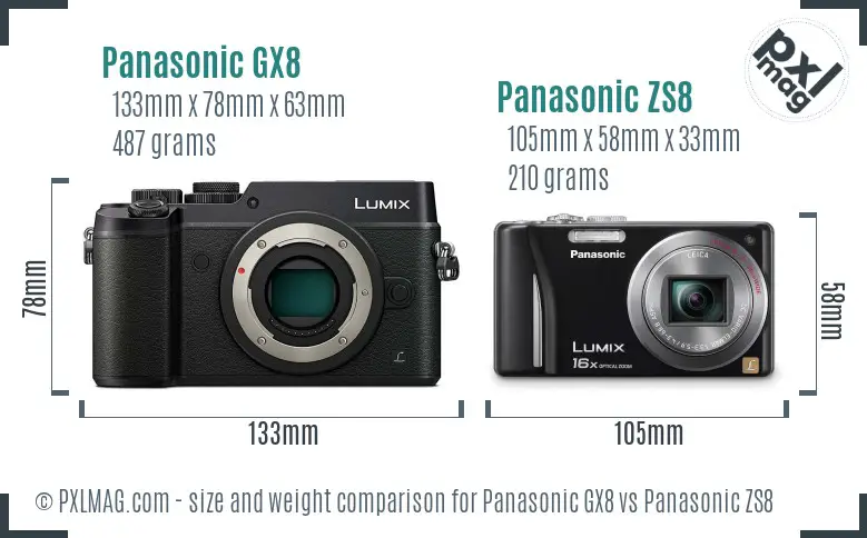 Panasonic GX8 vs Panasonic ZS8 size comparison
