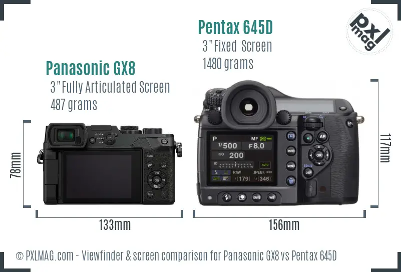Panasonic GX8 vs Pentax 645D Screen and Viewfinder comparison