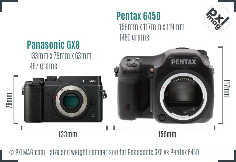 Panasonic GX8 vs Pentax 645D size comparison