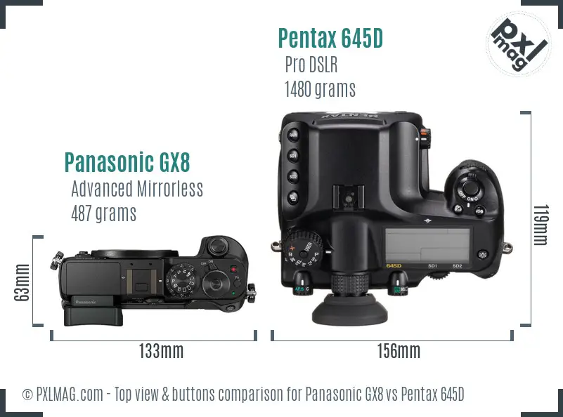 Panasonic GX8 vs Pentax 645D top view buttons comparison