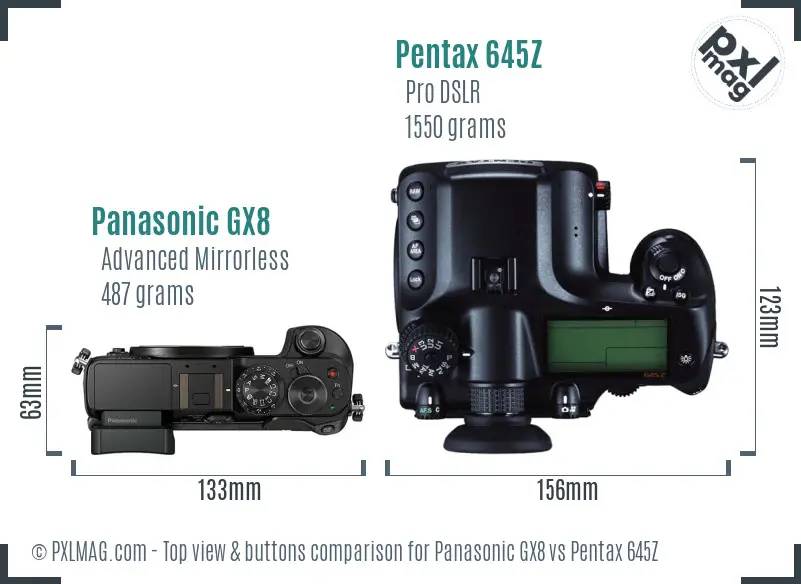 Panasonic GX8 vs Pentax 645Z top view buttons comparison