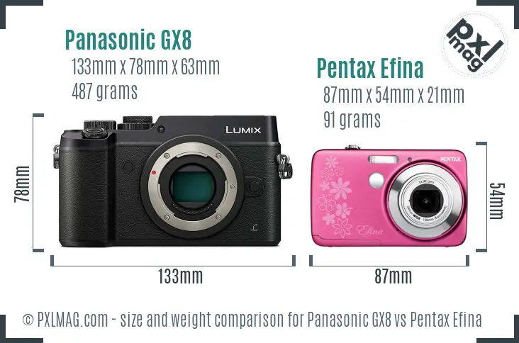 Panasonic GX8 vs Pentax Efina size comparison
