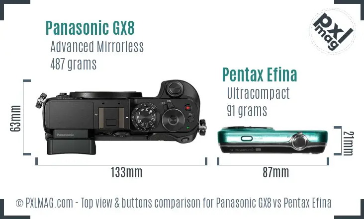 Panasonic GX8 vs Pentax Efina top view buttons comparison