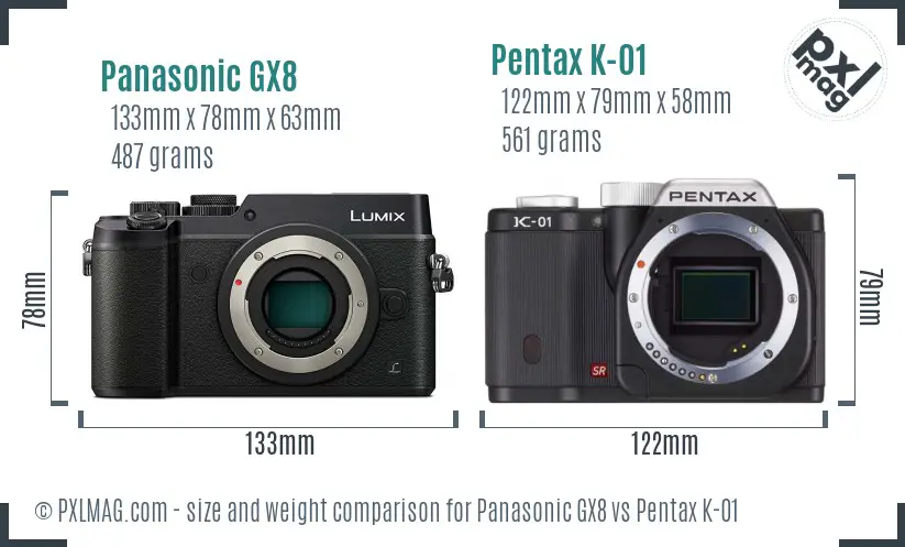 Panasonic GX8 vs Pentax K-01 size comparison