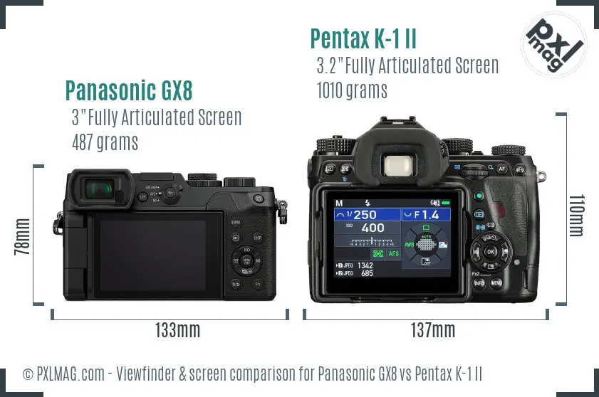 Panasonic GX8 vs Pentax K-1 II Screen and Viewfinder comparison