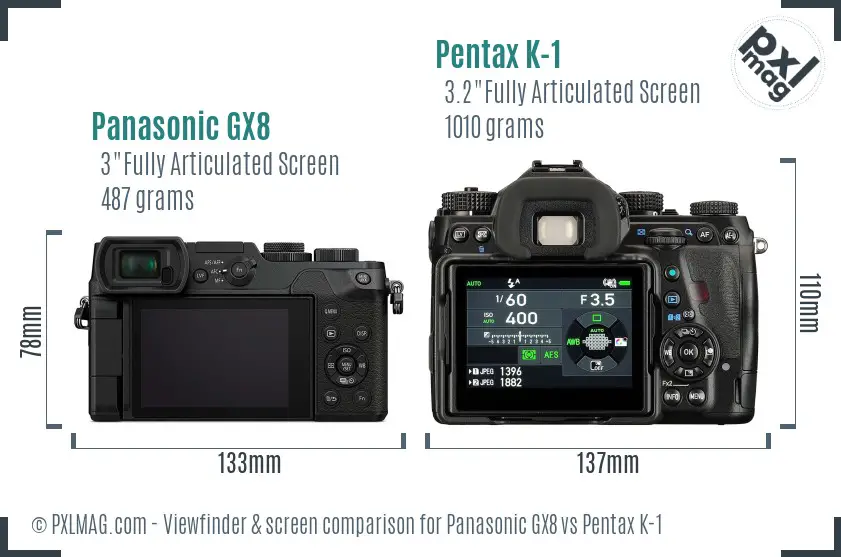 Panasonic GX8 vs Pentax K-1 Screen and Viewfinder comparison