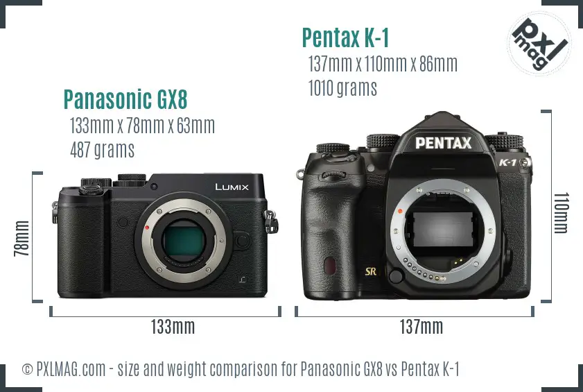 Panasonic GX8 vs Pentax K-1 size comparison