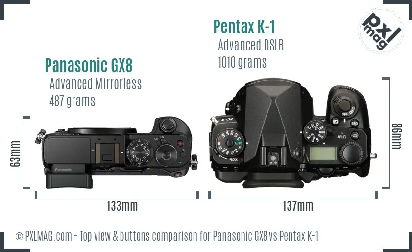 Panasonic GX8 vs Pentax K-1 top view buttons comparison