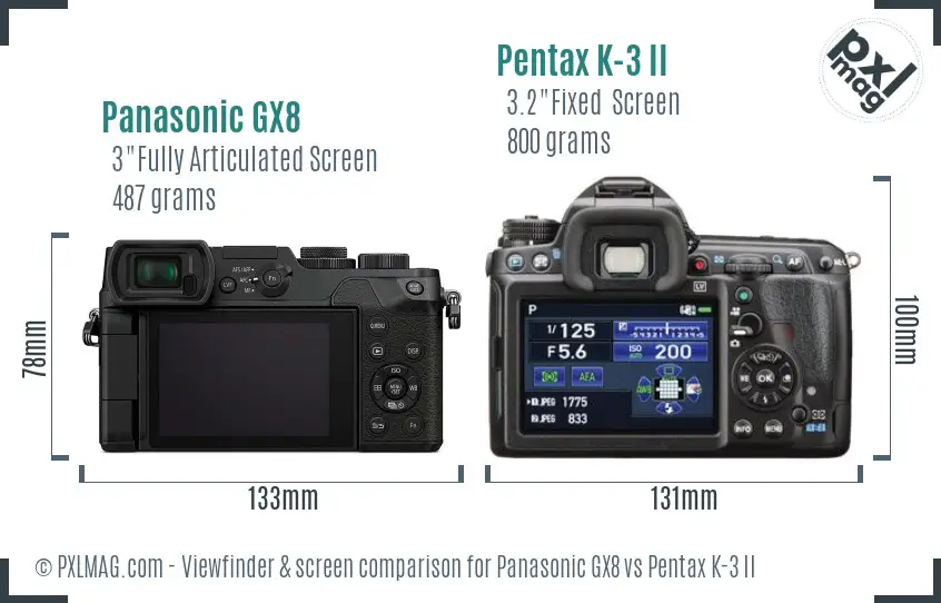 Panasonic GX8 vs Pentax K-3 II Screen and Viewfinder comparison