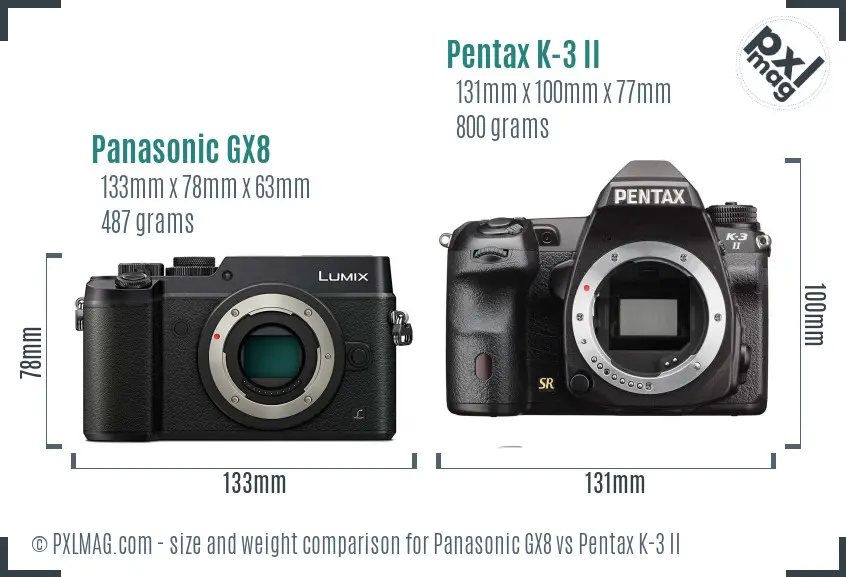 Panasonic GX8 vs Pentax K-3 II size comparison