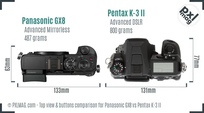 Panasonic GX8 vs Pentax K-3 II top view buttons comparison