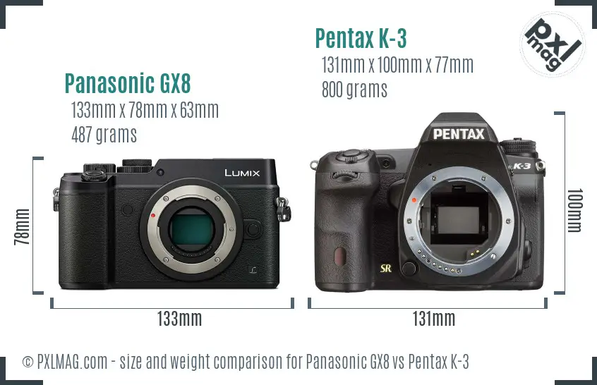 Panasonic GX8 vs Pentax K-3 size comparison