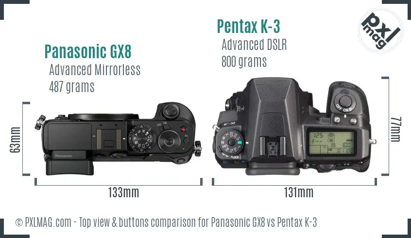 Panasonic GX8 vs Pentax K-3 top view buttons comparison