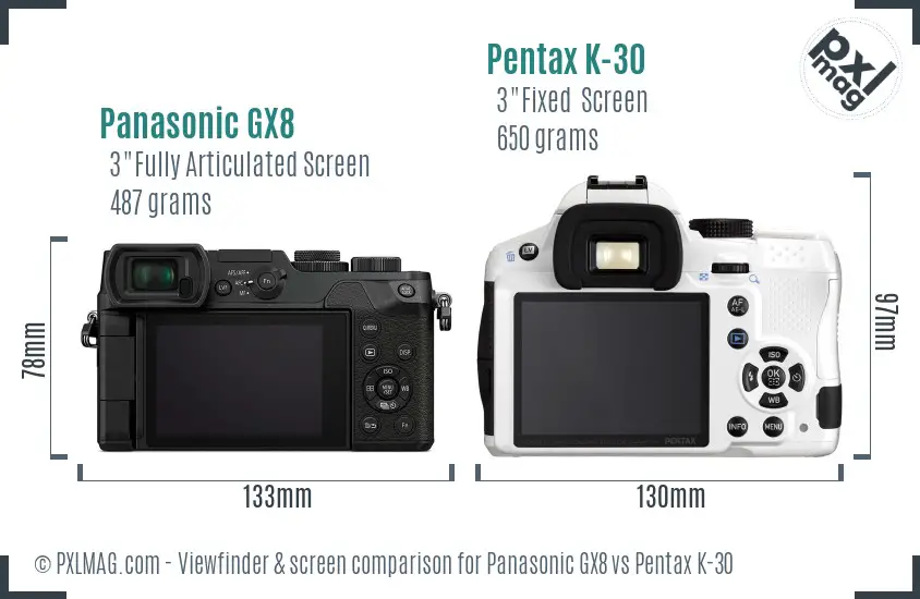Panasonic GX8 vs Pentax K-30 Screen and Viewfinder comparison
