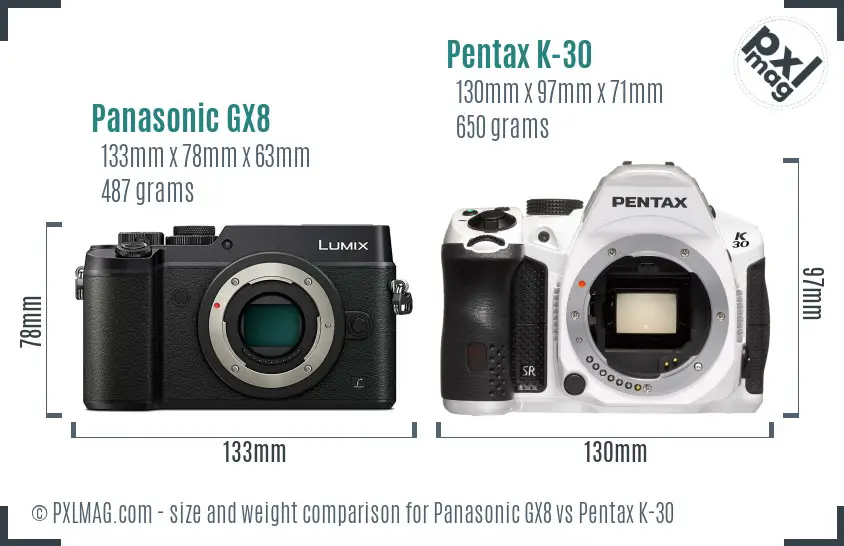 Panasonic GX8 vs Pentax K-30 size comparison