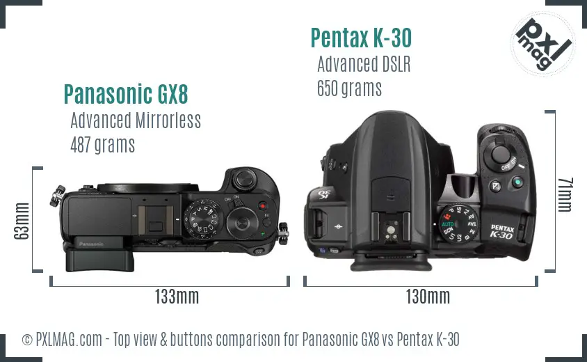 Panasonic GX8 vs Pentax K-30 top view buttons comparison