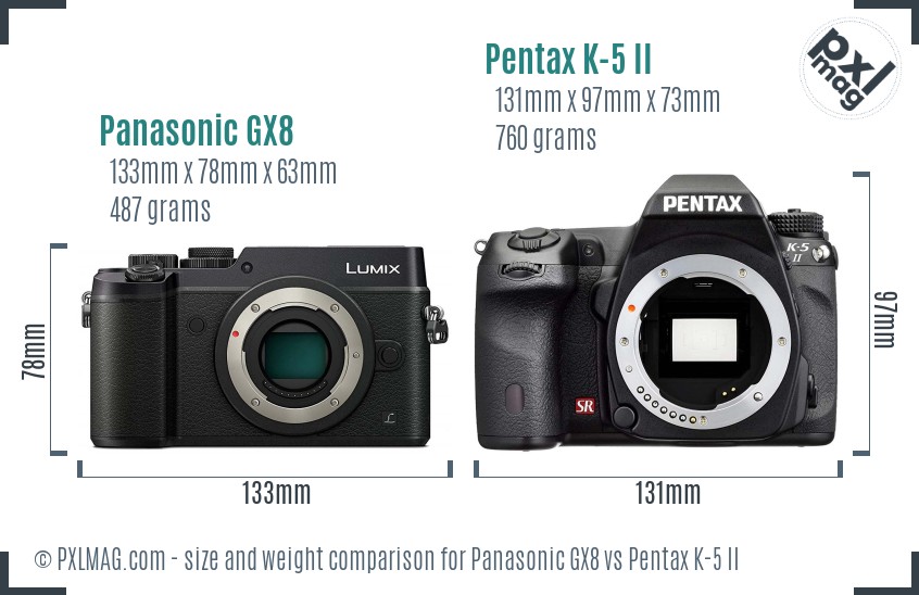 Panasonic GX8 vs Pentax K-5 II size comparison