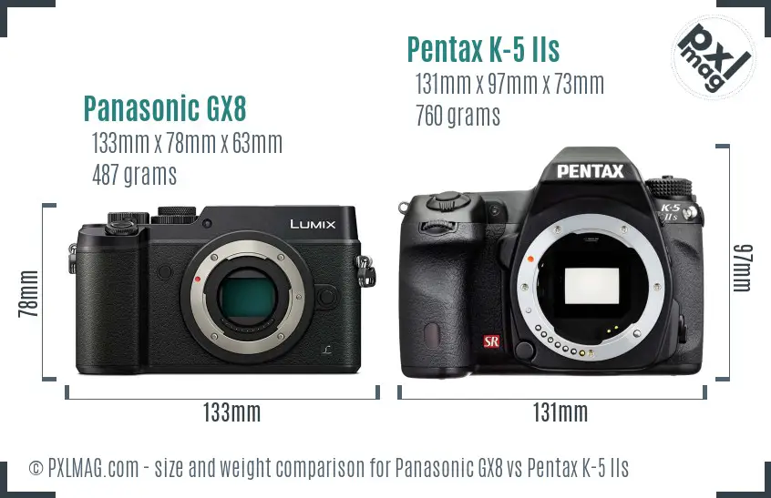 Panasonic GX8 vs Pentax K-5 IIs size comparison