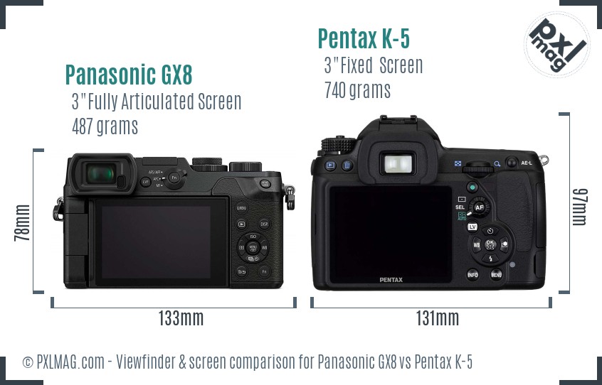 Panasonic GX8 vs Pentax K-5 Screen and Viewfinder comparison