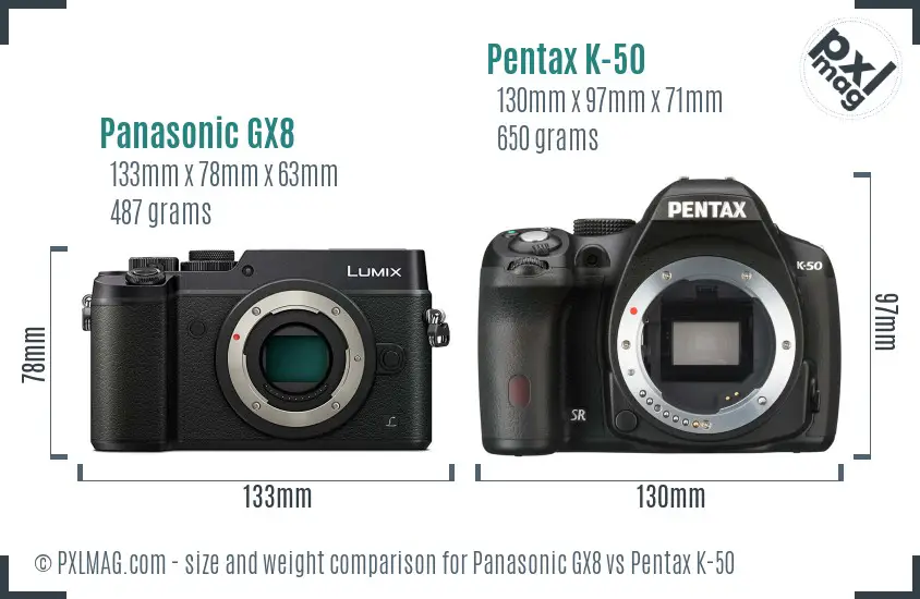 Panasonic GX8 vs Pentax K-50 size comparison