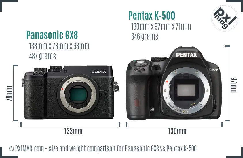 Panasonic GX8 vs Pentax K-500 size comparison