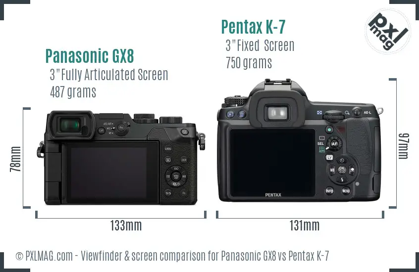 Panasonic GX8 vs Pentax K-7 Screen and Viewfinder comparison