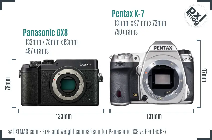 Panasonic GX8 vs Pentax K-7 size comparison