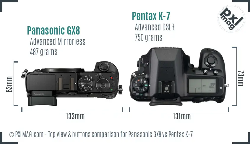 Panasonic GX8 vs Pentax K-7 top view buttons comparison