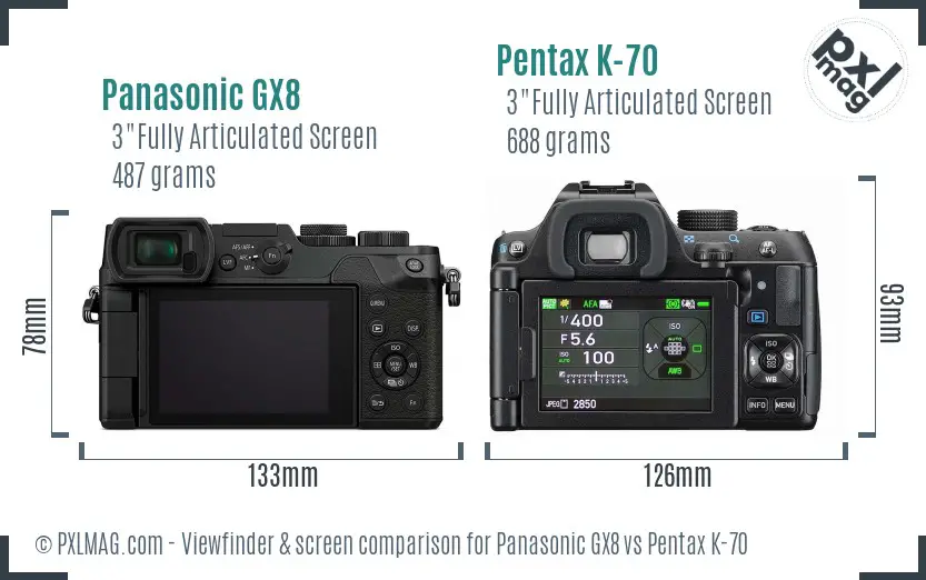 Panasonic GX8 vs Pentax K-70 Screen and Viewfinder comparison