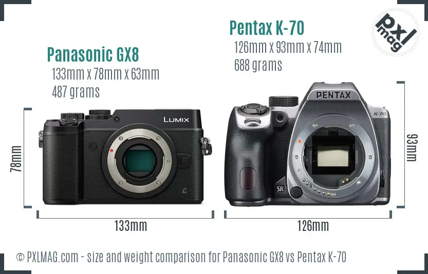 Panasonic GX8 vs Pentax K-70 size comparison